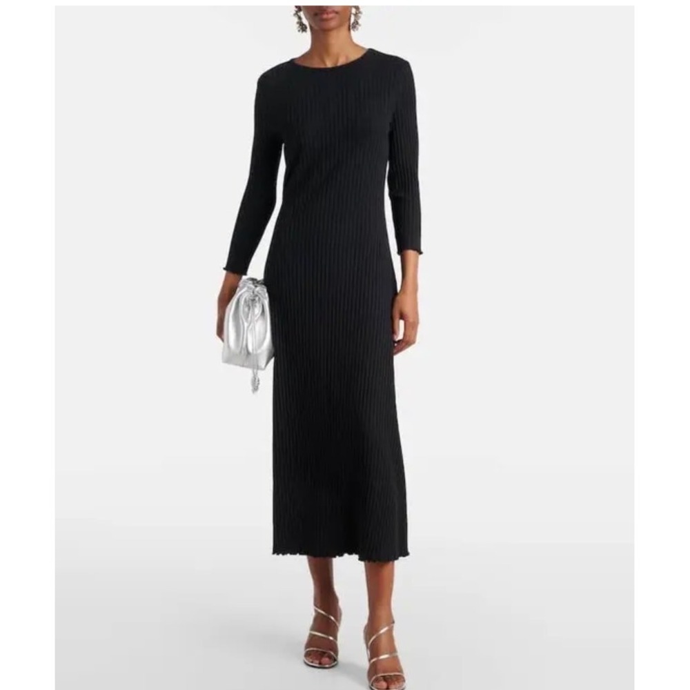 Vince Black Ribbed Knit Midi Dress XL